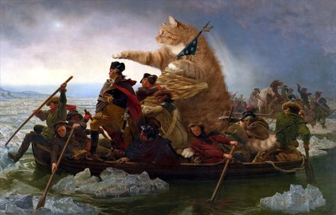 Emanuel Leutze, “Washington Crossing the Delaware in a boat piloted by the Fat Cat” Washington Crossing The Delaware, Crossing The Delaware, James Abbott Mcneill Whistler, Lawrence Alma Tadema, Continental Army, Grant Wood, Jan Van Eyck, John William Waterhouse, River Painting