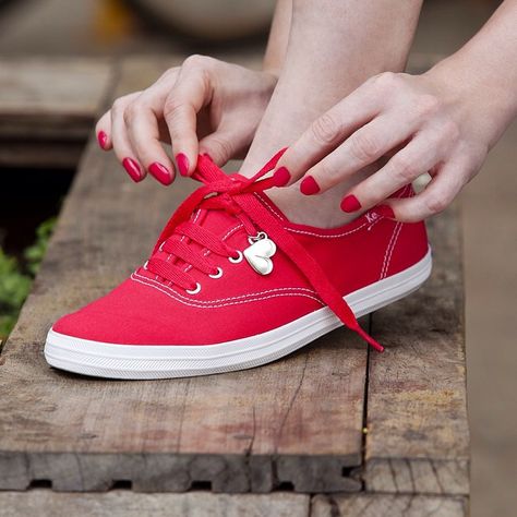 red nails; red strings; red Keds! Red Keds, White Keds, Keds Sneakers, Keds Champion, Nails Red, Oct 30, Sperry Sneaker, Vans Authentic Sneaker, Red Nails