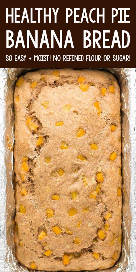 Things To Make With Peaches Healthy, Healthy Peach Bread, Banana Peach Bread Recipe, Peach Banana Recipes, Peach And Banana Recipes, Peach Banana Bread, Healthy Peach Pie, Peach Breakfast Recipes, Eating Low Calorie