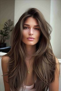 Elegant Long Layered Haircuts to Enhance Straight Hair Heavy Front Layers Long Hair, Long Brown Hair Side Part, Brunette Soft Layers, Long Layers With Side Part, Long Brown Hair With Layers Side Part, Brunette Front Layers, Medium Length Haircuts With Layers Straight Hair Long Bangs, Front Layers Long Hair Blowout, Long Hair Volume Haircut Straight