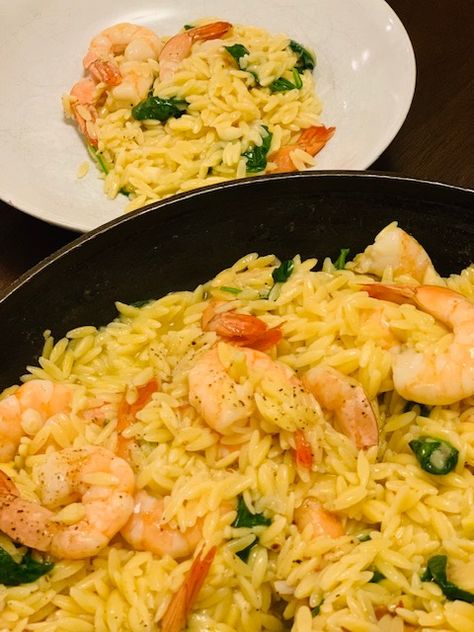 Orzo Shrimp Recipes, Orzo And Shrimp Recipes, Shrimp And Orzo Recipes, Spinach And Shrimp Recipes, Lemon Shrimp Orzo Recipes, Shrimp Orzo Recipes, Shrimp And Butter, Creamy Shrimp Orzo With Spinach, Shrimp Spinach Orzo Recipe