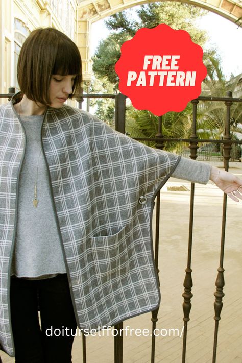 Ponchos Diy, Cape Pattern Free, Poncho Pattern Sewing, Sewing Patterns Free Women, Cape For Women, Cape Pattern, Coat Pattern Sewing, Zen Colors, Poncho Coat