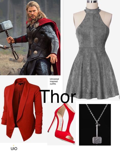 Blazer and necklace and dress Thor Outfit Ideas, Thor Inspired Outfits, Marvel Bounding, Thor Outfit, Marvel Inspired Outfits, Marvel Fashion, Princess Inspired Outfits, Avengers Outfits, Thor Odinson