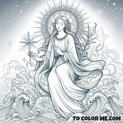 Seafarer’s Patroness: Stella Maris Holy Name Pencil Art - https://www.tocolorme.com/?p=37031&utm_source=SocialAutoPoster&utm_medium=Social&utm_campaign=Pinterest Stella Maris Tattoo, Holy Name Of Mary, Battle Of Vienna, Our Lady Of Czestochowa, Divine Providence, Liturgical Seasons, Stella Maris, Doodle Pages, Under The Shadow