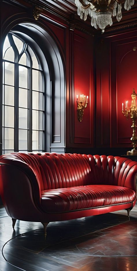 Royal Family Portraits Painting, Red Leather Couch, Red Velvet Couch, Living Room Showcase, Red Leather Couches, Velvet Couch Living Room, Red Velvet Sofa, Wedding Color Scheme Ideas, Red Velvet Chair