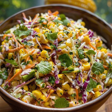 How to Make Mexican Street Corn Coleslaw - Charm Recipes Street Corn Coleslaw, Corn Coleslaw, Mexican Crema, Salted Caramel Cheesecake, Mexican Street Corn, Street Corn, Coleslaw Mix, Mexican Street, Frozen Corn