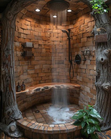 Cottage Spa Bathroom, Jacuzzi Romantic, Industrial Cottagecore, Dream Showers, Casa Hobbit, Dream Shower, Garden Shower, Romantic Room, Dream Life House