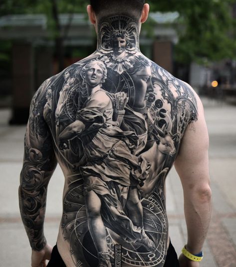 Realism Back Tattoo, Angel Back Tattoo, Back Of Leg Tattoos, Real Tattoos, Backpiece Tattoo, Archangel Tattoo, Full Tattoo, Torso Tattoos, Back Piece Tattoo