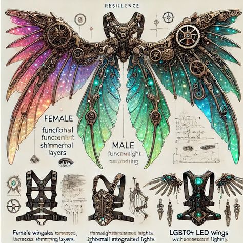 Defining self-esteem, resilience, and learning to “unmask” or unfold. Tech Wings Concept Art, Fantasy Wings Design, Fae Wings, Mechanical Wings, Magic Wings, Sea Angel, Angel Wings Costume, Steampunk Stuff, Creepypasta Cute