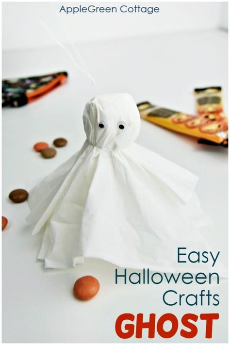 Tissue Paper Ghost - Easy Halloween Crafts Ghost Crafts For Kids, Tissue Paper Crafts For Kids, Free Halloween Costumes, Paper Ghost, Halloween Sewing Patterns, Ghost Craft, Easy Halloween Craft, Halloween Crafts Ideas, Kids Easy Crafts