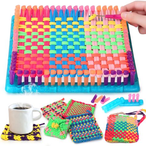 PRICES MAY VARY. Durable Weaving Kit - Solid loom frame that is not easy to deform and replaceable heart-shaped pegs for assembling to bring kids age 8-12 a interesting craft experience Colorful Craft Loops - 224 Loops in 8 Colors are made of high-quality nylon fibers with good softness and elasticity to make knitted potholders more textured and closed Clear Video Instruction - Step-by-step weaving operation to help beginners get started easily. Not only an excellent baking accessory. It is also Start Sewing, Weaving Kit, Simple Sewing, Weaving Loom, Doll Sewing, Craft Kits For Kids, Pattern Pieces, Color Crafts, 7 Hours