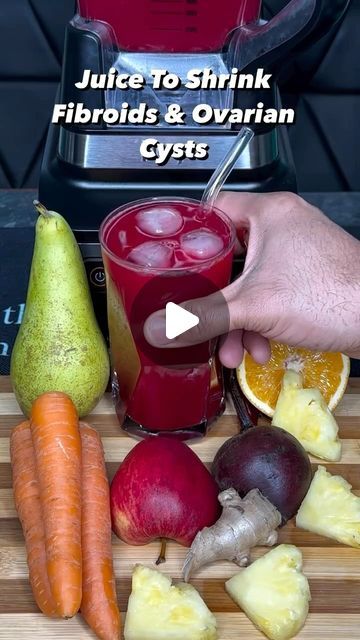 Healthy Food Facts - Tips on Instagram: "Drop ❤️ if you want more posts like this! Great content by @matt_gourmet_kitchen. Follow him for more amazing content like this!

✨Refreshing Juice Recipe For Shrink Fibroids & Ovarian Cysts.

✨Ingredients:

🍐1 Pear
🍎1 Apple
🥕3 Carrot
🍊1 Orange
🫚1 inch Ginger
🛑2 Small Beetroot
🍍2 Cup Pineapple
💦1 Cup Of Water

✨Benefits Of These Fruits Are

🍐🍎Pears and apples contain a flavonoid named phloretin which impairs tumor growth, along with lots of fiber. This flavonoid actual blocks the production of estrogen.

🍍Pineapple as a proven anti-inflammatory, pineapple may also reduce fibroid-induced uterine contractions and related discomfort and cramping.

🫚Ginger is beneficial for women suffering from uterine fibroids and can help naturally shrink Shrink Tumors Naturally, Fibroid Shrinking Diet, Uterine Fibroid Juice, Fibroid Smoothies, Fibroid Juice Recipe, Fibroid Recipes, Fibroid Shrinking Juice, Pomegranate Benefits For Women, Natural Juice Recipes