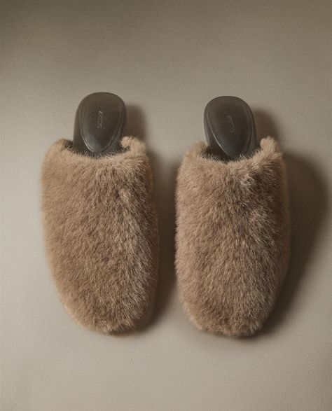 FAUX FUR HEELED MULES | Zara Home United States of America Faux Fur Heels, Fur Mules, Fur Heels, Trench Coat Dress, Kids Rain, Book Stationery, Zara Home, Kitten Heel, Mule