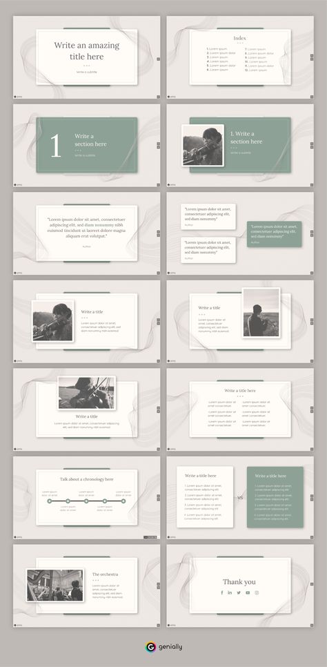 Classical themed template design for education - and much more - presentations, with smooth colors everywhere, text and images. Do you find it inspiring? #genially #template #free #inspiration #classic #pastel #smooth Formal Presentation, Let The Music Play, Digital Notes, Notes Ideas, English Style, Ppt Template, School Projects, Presentation Templates, Template Design