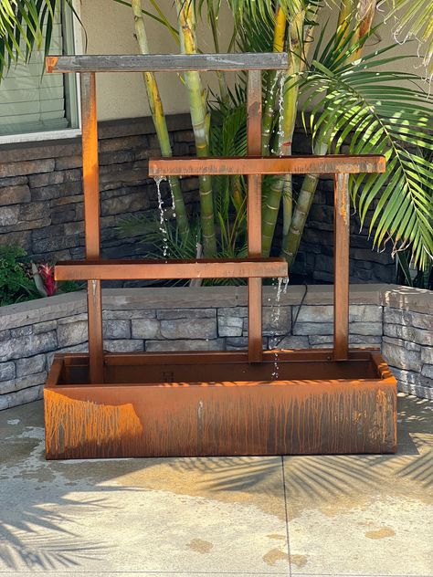 Steel Water Feature, Welded Art, Water Fall, Outdoor Fountain, Art Water, Copper Pipe, Outdoor Statues, Corten Steel, Welding Art