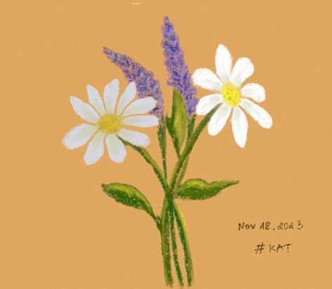 Daisy and Lavender Draw by myself #kat Daisy Drawings, Lavender And Daisy, Lavender And Daisies, Flowers Drawing, Yellow Daisies, Flower Art Painting, Hippie Art, Purple Lilac, By Myself