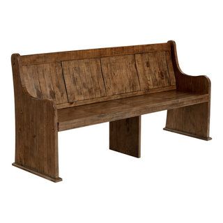 Wilder Dining Bench - Rustic - Dining Benches - by HedgeApple | Houzz High Back Bench, Wood Dining Bench, Powell Furniture, Corner Furniture, Solid Wood Benches, Entry Bench, Church Pew, Distressed Texture, Large Dining Room