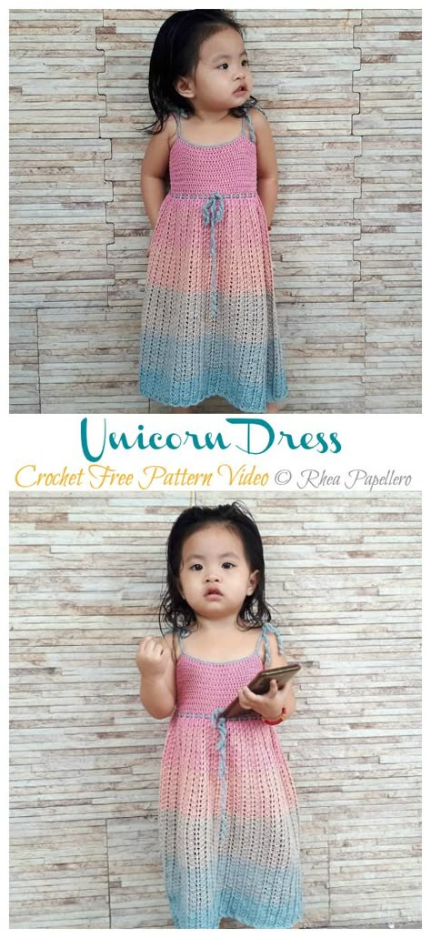 Unicorn Dress Crochet Free Pattern - Crochet & Knitting Crochet Dress Kids, Crochet Girl Dress Free Pattern, Crochet Dresses For Kids, Crochet Toddler Clothes Free Pattern, Crochet Baby Girl Dress Free Pattern, Crochet Kids Clothes Free Pattern, Crochet Childrens Clothes, Crochet Dress For Kids, Crochet Dress For Girl