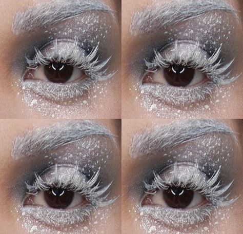 Ice Themed Makeup, Snow Witch Costume, Ice Inspired Fashion, Frostbitten Makeup, Yeti Makeup, Frost Makeup Look, Snow Hair, Icicle Makeup, Ice Viking