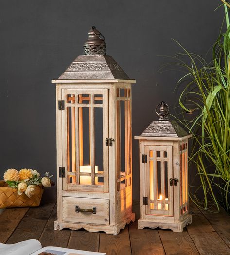 Candles Pot, Farmhouse Lanterns, Modern Farmhouse Flooring, Floor Lanterns, Entryway Porch, Wooden Lantern, Gorgeous Farmhouse, Porch Fireplace, Farmhouse Flooring