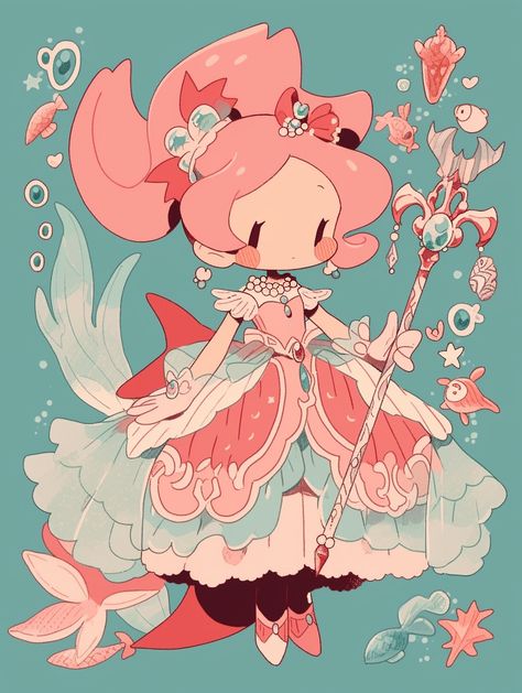 Sea Themed Character Design, Sea Bunny Oc, Sea Bunny, Illustration Anime, Weird Art, Cartoon Art Styles, Magical Girl, Pretty Art, Character Design Inspiration