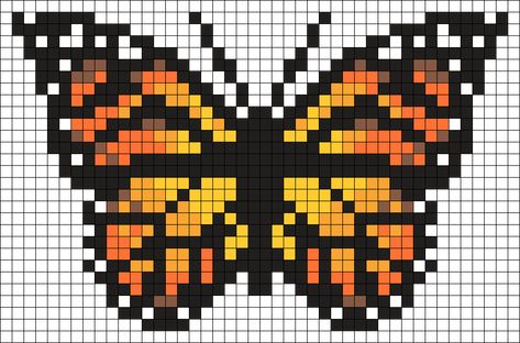 Monarch Butterfly Perler Perler Bead Pattern | Bead Sprites | Animals Fuse Bead Patterns Monarch Cross Stitch, Beaded Monarch Butterfly Pattern, Monarch Butterfly Perler Bead Pattern, Perler Beads Ideas Butterfly, Butterfly Kandi Pattern, Perler Butterfly Pattern, Pixel Art Pattern Butterfly, Perler Bead Butterfly Patterns, Moth Perler Bead Patterns