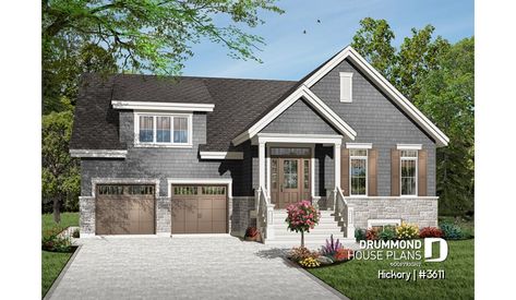 front - BASE MODEL of house plan 3611 3 Bedroom Craftsman House Plans, Split Level House Exterior, Split Level Exterior, Split Level House Plans, Small Bungalow, Drummond House Plans, Split Level House, Bungalow House Plans, Craftsman House Plan