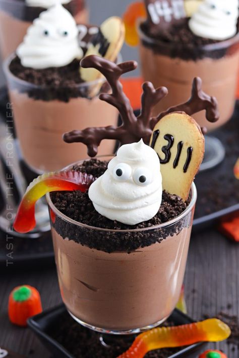 Halloween Archives - Taste of the Frontier Ghost In Graveyard, Graveyard Dessert, Ghost In The Graveyard, Ghosts In The Graveyard, Graveyard Pudding, Pudding Cup Recipes, Homemade Vanilla Cupcakes, Chocolate Covered Graham Crackers, Milano Cookies