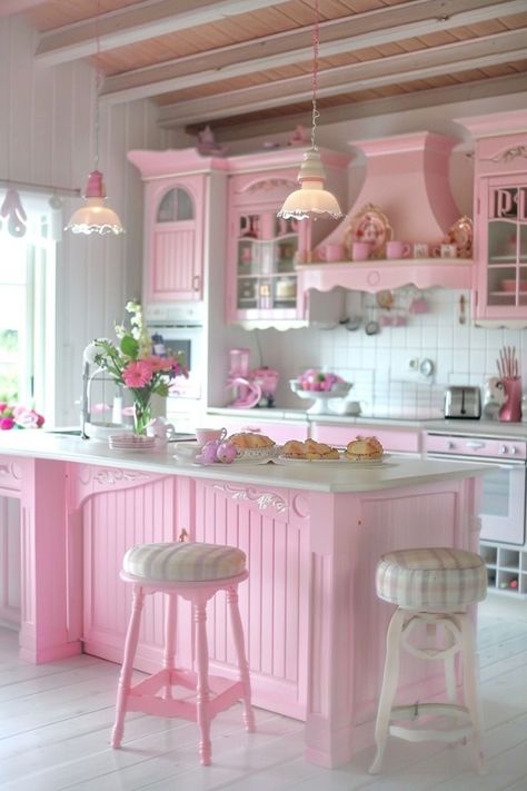 Pink Kitchen Inspiration, Pink House Interior, Kitschy Kitchen Decor, Pink Kitchens, Game Portal, Kitschy Decor, Fancy Kitchens, Kitchen Makeovers, Html 5