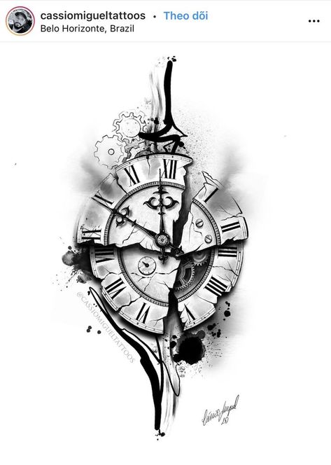 Pin by Roberto Bencomo on Skech / Flash in 2022 | Compass tattoo design, Card tattoo designs, Watch tattoo design Broken Clock Design, Clock Tattoo Design Men, Time Clock Tattoos, Clock Tattoo Design For Men, Clock Face Tattoo, Tato Jam, Time Clock Tattoo, Clock Tattoo Sleeve, Clock Tattoos