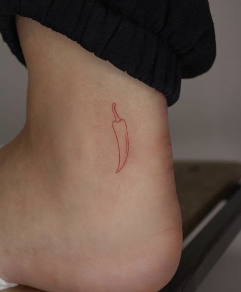 Fineline red tattoo done by Jules Red Chilli Tattoo, Chili Tattoo Minimal, Red Pepper Tattoo, Chilli Tattoo, Chili Pepper Tattoo, Chili Tattoo, Pepper Tattoo, Bell Tattoo, Belle Tattoo