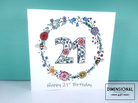 25th Birthday Card Ideas, 21 Birthday Card Ideas, 21st Birthday Card Ideas, Happy 21st Birthday Cards, Boyfriends Birthday Ideas, Birthday 21, 21st Birthday Card, 21 Cards, Flowers And Bees