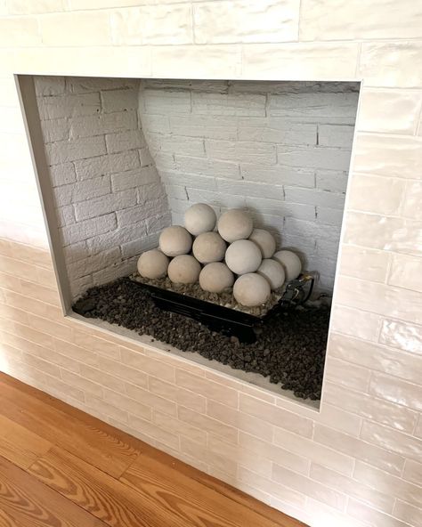 Ceramic Balls Fireplace, Concrete Balls For Fireplace, Basic Tile Fireplace, Fireplace Fireballs, Fireballs Fireplace, Fireplace With Fireballs, Fireballs In Fireplace, Fire Balls For Fireplace, Fireball Fireplace