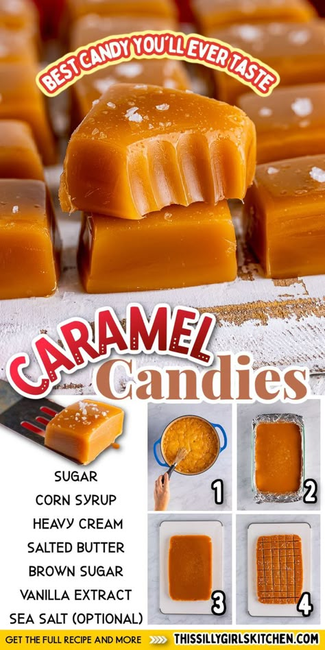 caramel candies Homemade Caramel Candy, Cadbury Bar, Caramel Candies Recipe, Caramels Recipe, Salted Caramel Candy, Homemade Caramel Recipes, Caramel Candies, Salted Caramels, Easy Candy Recipes