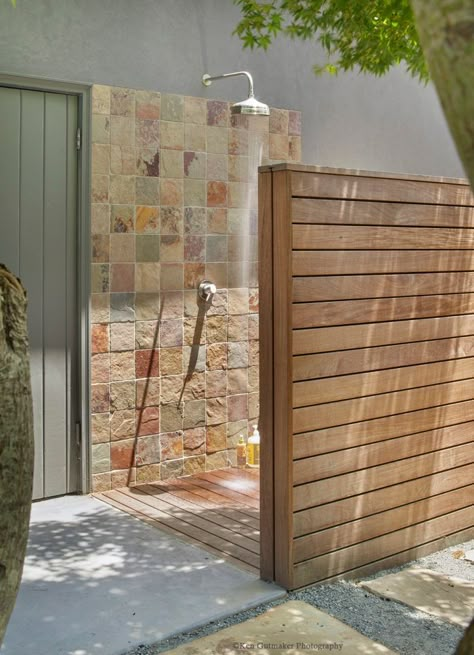 Outdoor Shower - Fine Homebuilding Outside Showers, Outdoor Shower Enclosure, Outdoor Shower Diy, Indoor Outdoor Bathroom, Outdoor Bathroom Design, Pool Shower, Garden Shower, Outdoor Bath, Patio Wall