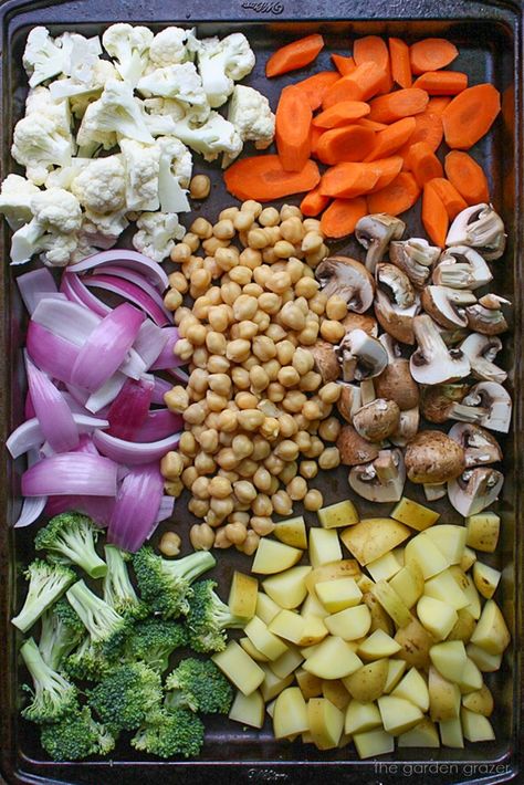 Roasted Vegetables And Chickpeas, Roasted Veggies And Chickpeas, What To Eat With Roasted Vegetables, Roasted Sheetpan Veggies, Roast Chickpeas Recipe, Roasted Chickpeas And Veggies, Roasted Vegetables Bowl, One Pan Roasted Vegetables, Vegan Roasted Vegetables