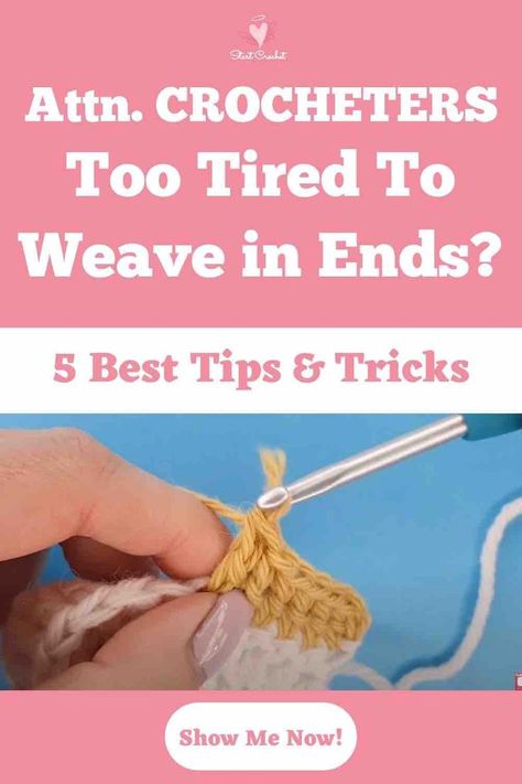 After finishing a crochet project, the most tedious part of it (assuming you've changed colours) is weaving in the ends. It doesn't have to be this way. There are some lesser-known tips & tricks that'll help you solve your problem of weaving in those ends in crochet. #crochet #crochetlove #beginnercrochet #crochetforbeginners #crochetweaveinends #weaveinends #crochettips #crochethacks #crochettricks Sew In Ends Crochet, Best Way To Weave In Ends Crochet, Weaving Ends In Crochet, Weaving In Ends Crochet, How To Finish Crochet Ends, How To Weave In Ends Crochet, Loose Crochet Stitch, Joining Yarn Crochet, Edges Crochet