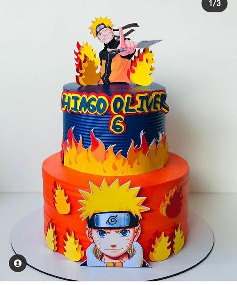 Naruto Party Ideas, Bolo Naruto, Naruto Birthday, Anime Cake, 2 Tier Cake, Naruto Teams, 13th Birthday Parties, Spiderman Birthday, Fondant Figures