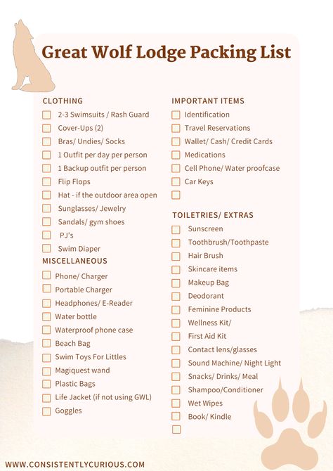 Packing For Great Wolf Lodge, What To Pack For Great Wolf Lodge, Great Wolf Lodge Packing List, Great Wolf Lodge Tips, Swim Toys, Wellness Kit, Wolf Lodge, Travel Christmas, Great Wolf Lodge