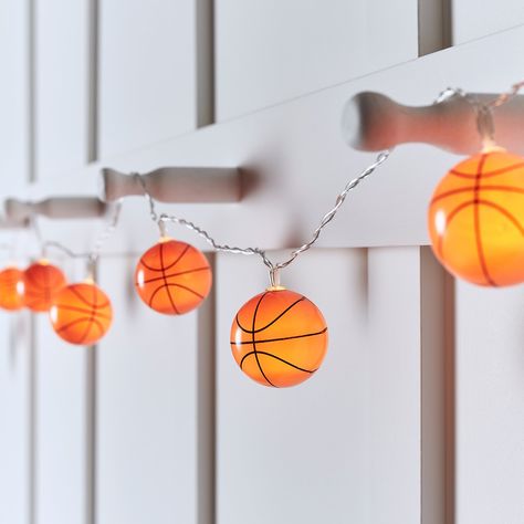 Basketball Themed Room, Basketball Room Ideas, Locker Room Ideas, Basketball Themed Bedroom, Basketball Things, Battery Powered String Lights, Theme Park Ideas, Basketball Room Decor, Battery Powered Fairy Lights