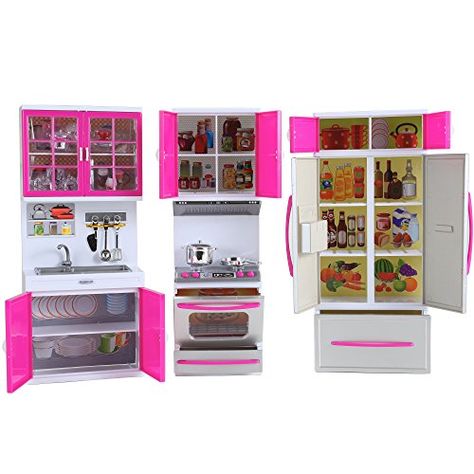 My Modern Kitchen Mini Toy Playset w/ Lights and Sounds, Perfect for 11-12" Dolls * This is an Amazon Affiliate link. Click image for more details. Modern Kitchen Stoves, Barbie Play Sets, Girls Kitchen Set, Mini Mouse Kitchen Toys, Play Food Set Toy Kitchen, Barbie Kitchen Set Walmart, Barbie Kitchen Set 90s, Kitchen Playset, Refrigerator Sizes