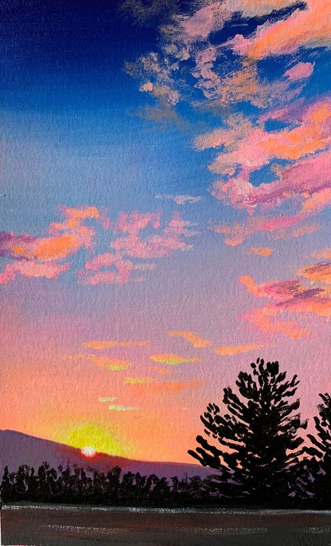 Sunset Canvas Painting, Sunset Acrylic, Sunset Painting Acrylic, Seni Pastel, Istoria Artei, Simple Canvas Paintings, Seni Cat Air, Sky Painting, Small Canvas Art