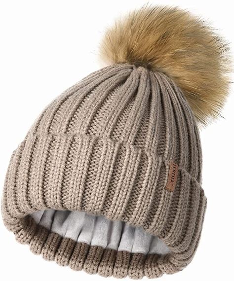 FURTALK Womens Knitted Winter Pom Beanie Hat Faux Fur Pom Pom Bobble Hat Beanie for Girls at Amaz... | Amazon (US) Knit Pom Pom Hat, Winter Beanie Hat, Beanie Hats For Women, Fleece Hat, Slouch Hat, Winter Hats Beanie, Womens Winter, Women's Beanie, Faux Fur Pom Pom