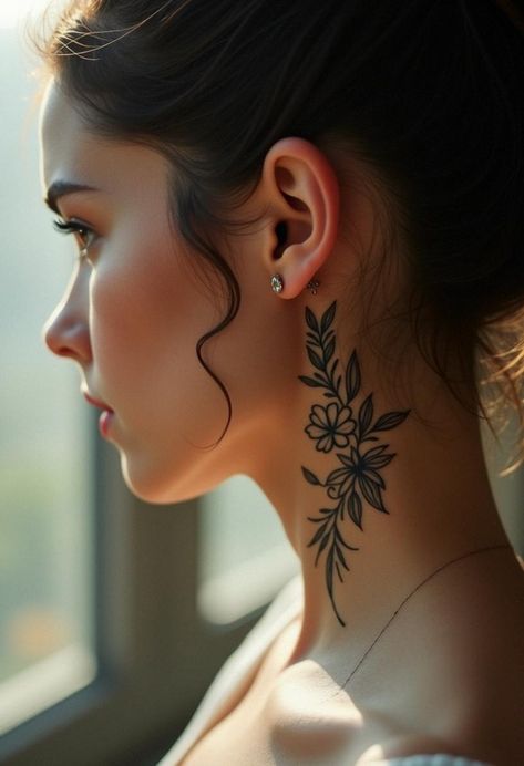 tattoos behind ear Flower Sideburn Tattoo, Inside Of Ear Tattoo, Female Behind The Ear Tattoos, Side Neck Tattoo Women, Behind The Ear Tattoo Ideas Flower, Behind The Ear Cover Up Tattoo, Neck Tatoos Woman, Behind The Ear Flower Tattoo, Under Neck Tattoo