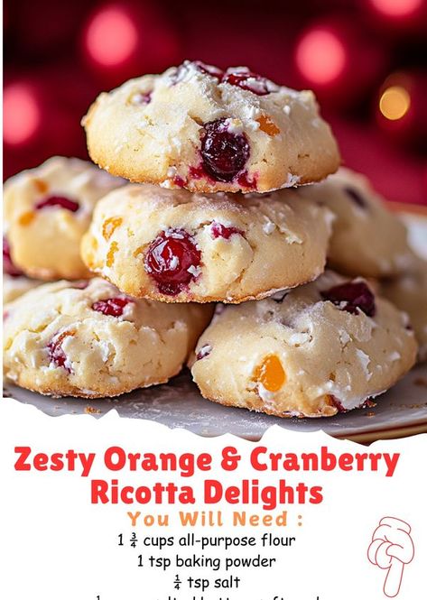 Cranberry Orange Cookies, Ricotta Cookies, Orange Baking, Orange Cookies, Orange Cranberry, Homemade Crackers, Cranberry Cookies, Just Bake, Christmas Food Desserts