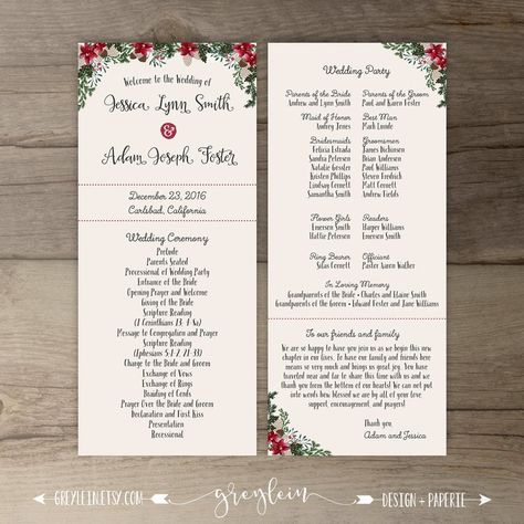 Winter Wedding Programs Order of Service Floral Woodland | Etsy Wedding Trifold, Wedding Ceremony Order, Winter Wedding Programs, Woodland Ceremony, Winter Christmas Wedding, Ceremony Order, Order Of Wedding Ceremony, Printable Programs, Christmas Wedding Invitations