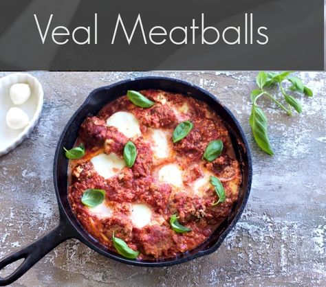 Veal Meatballs, with Ricotta and Fresh Mozzarella - Spinach Tiger Meatballs With Ricotta, Cheese Meatballs, Veal Meatballs, Italian Dinner, Vegetable Puree, Fresh Mozzarella, Ricotta Cheese, Beef Dishes, Italian Food