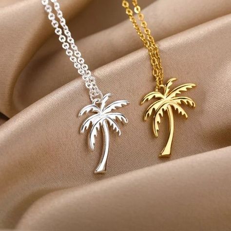 Palm Necklace, Tropical Necklace, Palm Tree Necklace, Palm Tree Pendant, Hawaiian Jewelry, Tree Necklace, Tree Pendant, Stainless Steel Necklace, Gold Pendant Necklace