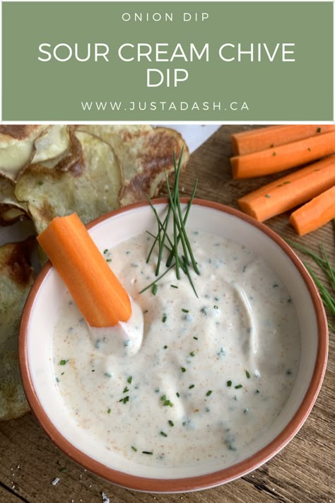 Sour Cream Veggie Dip, Chive Dip Recipes, Sour Cream Chive Dip, Chive Dip, Crispy Potato Chips, Chives Recipe, Fried Potato Chips, Sour Cream Dip, Vegetable Dip