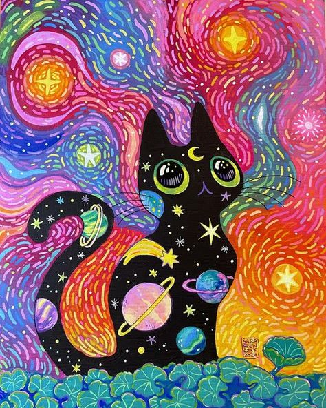 Markers On Canvas, Look Up At The Stars, Art Mini Toile, Posca Markers, Stars Art, Art Mignon, Posca Art, A Black Cat, In The Stars